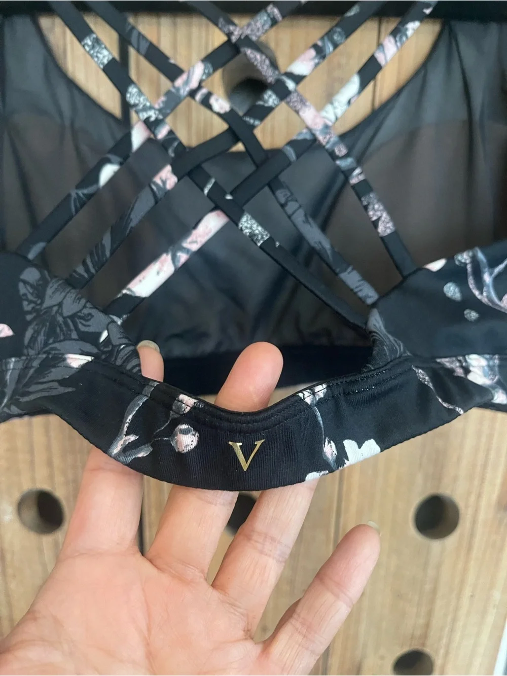 Victoria's Secret Black Floral Strappy Sports Bra & Leggings Set
